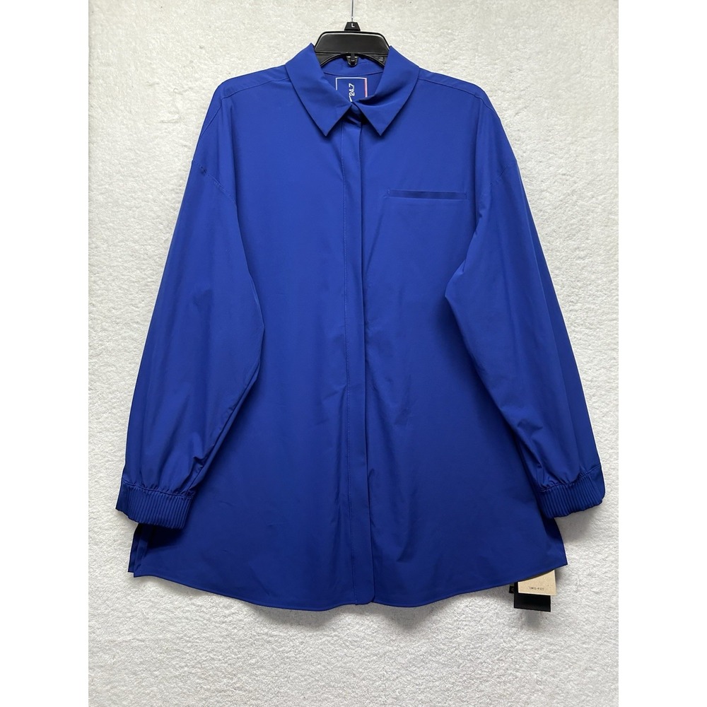 Nike Womens Size L Blue Long Sleeve Snap Button Oversized PerfectStretch Shirt